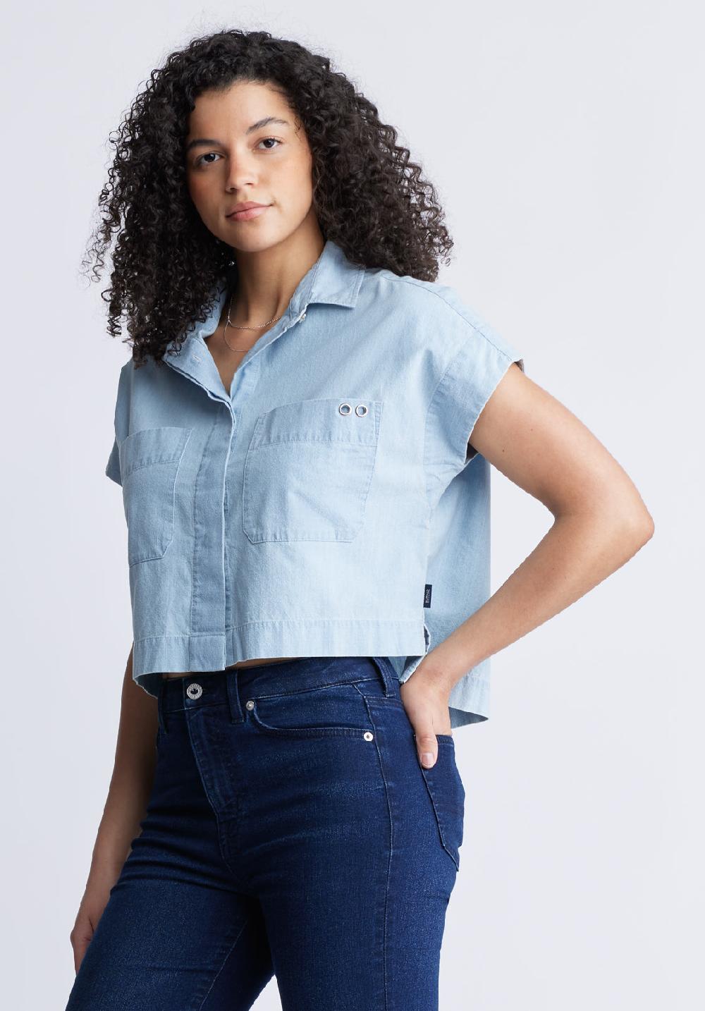 Buffalo David Bitton Fenella Women's Short Sleeve Crop Shirt Blue