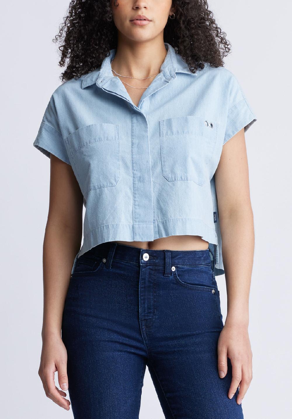 buffalo david bitton Fenella Women's Short Sleeve Crop Shirt Blue