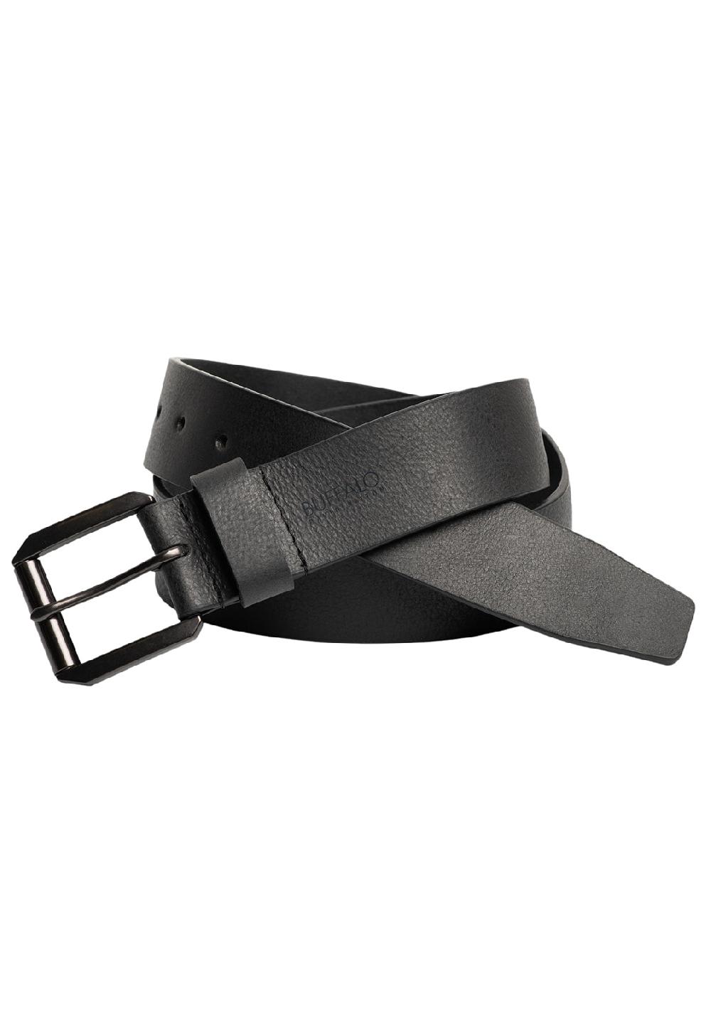 buffalo david bitton Full Grain Black Buffalo Leather Belt with Blackened Finish
