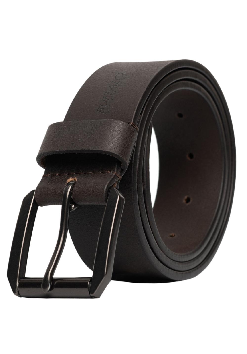 Buffalo David Bitton Full Grain Brown Buffalo Leather Belt With Blackened Finish