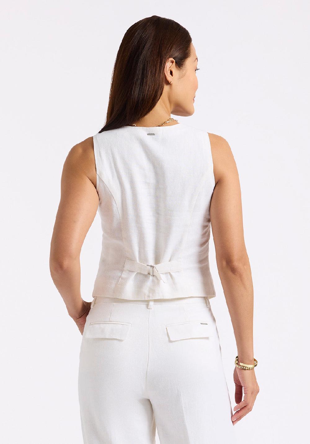 Buffalo David Bitton Gilet Boutonné En Lin Coraline Pour Femme Blanc