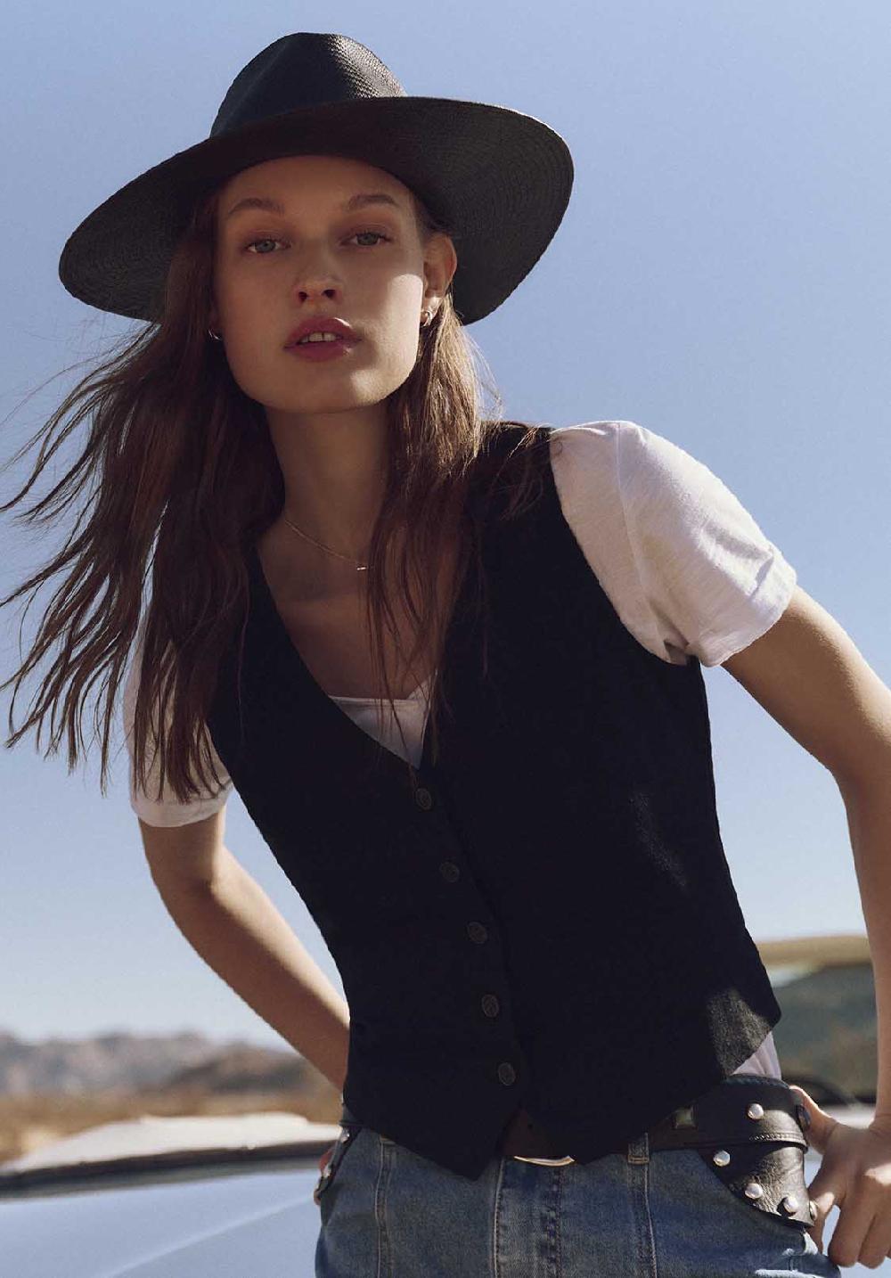 Buffalo David Bitton Gilet Boutonné En Lin Coraline Pour Femme Noir