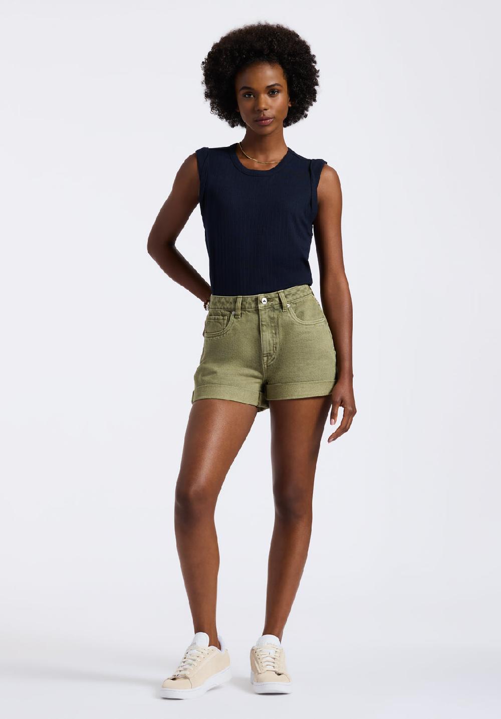 Buffalo David Bitton Goldie Women's High Rise Shorts In Green Wash