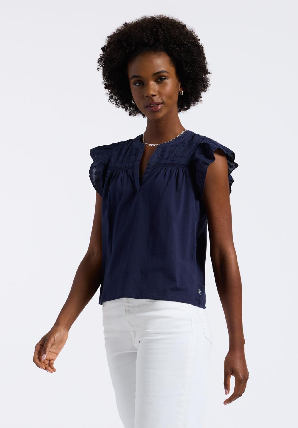 Buffalo David Bitton Haut à Manches Papillon Avec Détails Brodés Pour Femme Mckaylie Bleu Marine
