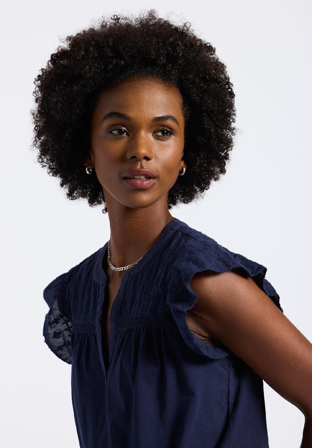 Buffalo David Bitton Haut à Manches Papillon Avec Détails Brodés Pour Femme Mckaylie Bleu Marine