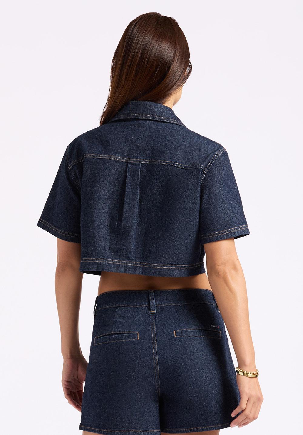 Buffalo David Bitton Haut Court En Denim Pour Femme Selena Avec Poches Plaquées Indigo
