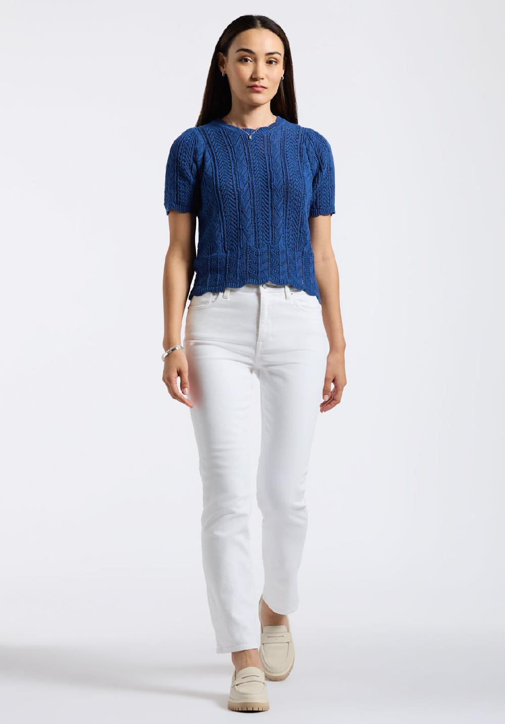 Buffalo David Bitton Haut En Maille Crochet à Manches Courtes Pour Femme Posey Bleu Marine