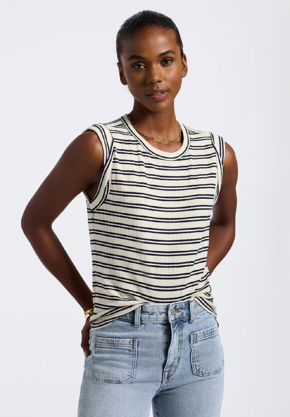 Buffalo David Bitton Haut Sans Manches à Rayures Pour Femme Elayne Beige Et Noir