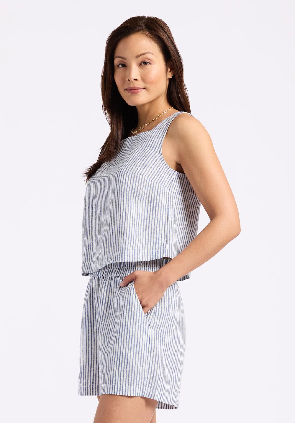 Buffalo David Bitton Haut Sans Manches Rayé En Lin Benedita Pour Femme Blanc Et Marine