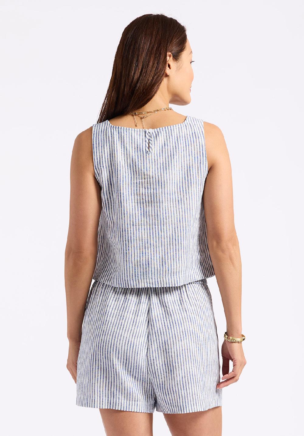 Buffalo David Bitton Haut Sans Manches Rayé En Lin Benedita Pour Femme Blanc Et Marine