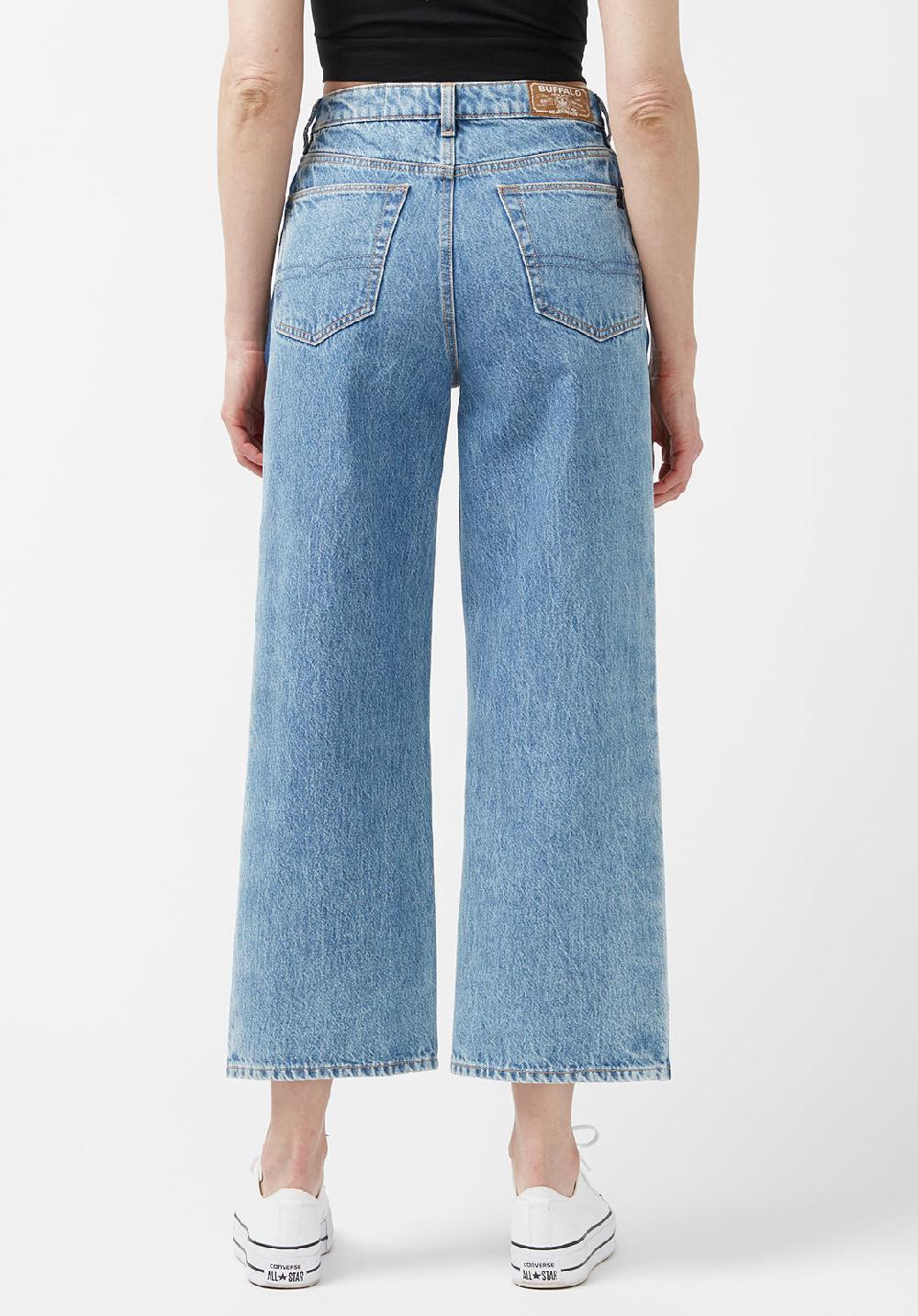 Buffalo David Bitton High Rise Wide Leg Addisson Women’s Cropped Jeans In Shadow Wash Blue
