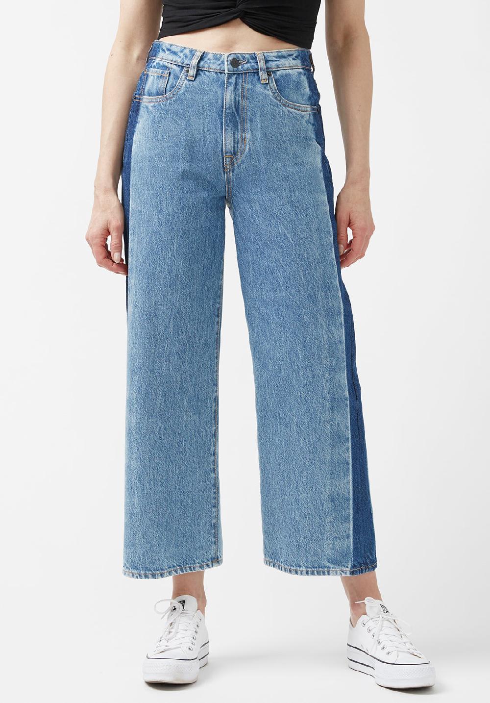 buffalo david bitton High Rise Wide Leg Addisson Women’s Cropped Jeans in Shadow Wash Blue