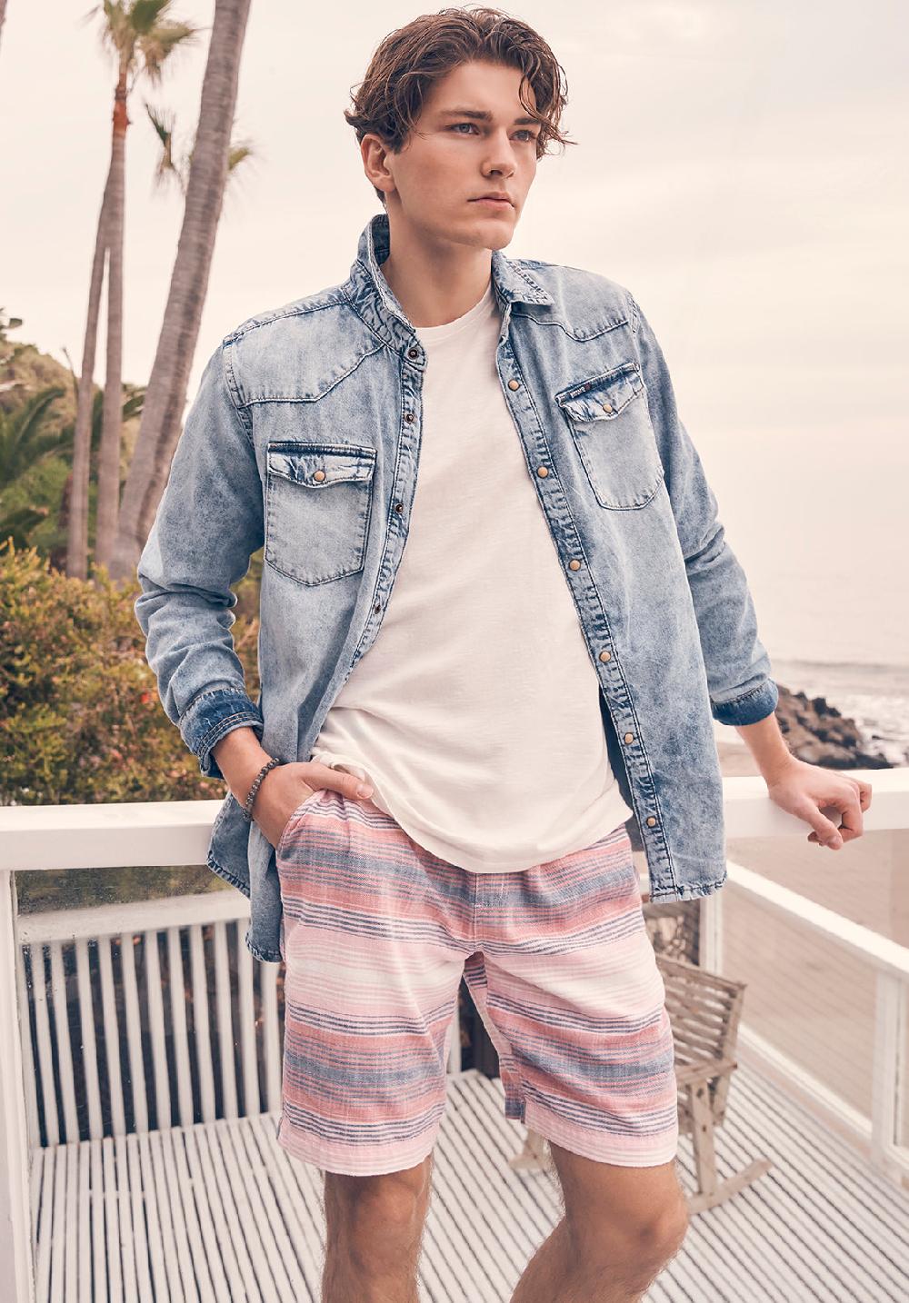 Buffalo David Bitton Hoggers Men's Striped Shorts In Mineral Red