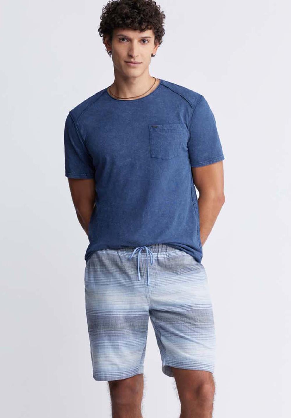 Buffalo David Bitton Hoggers Men's Striped Shorts In Mirage Blue