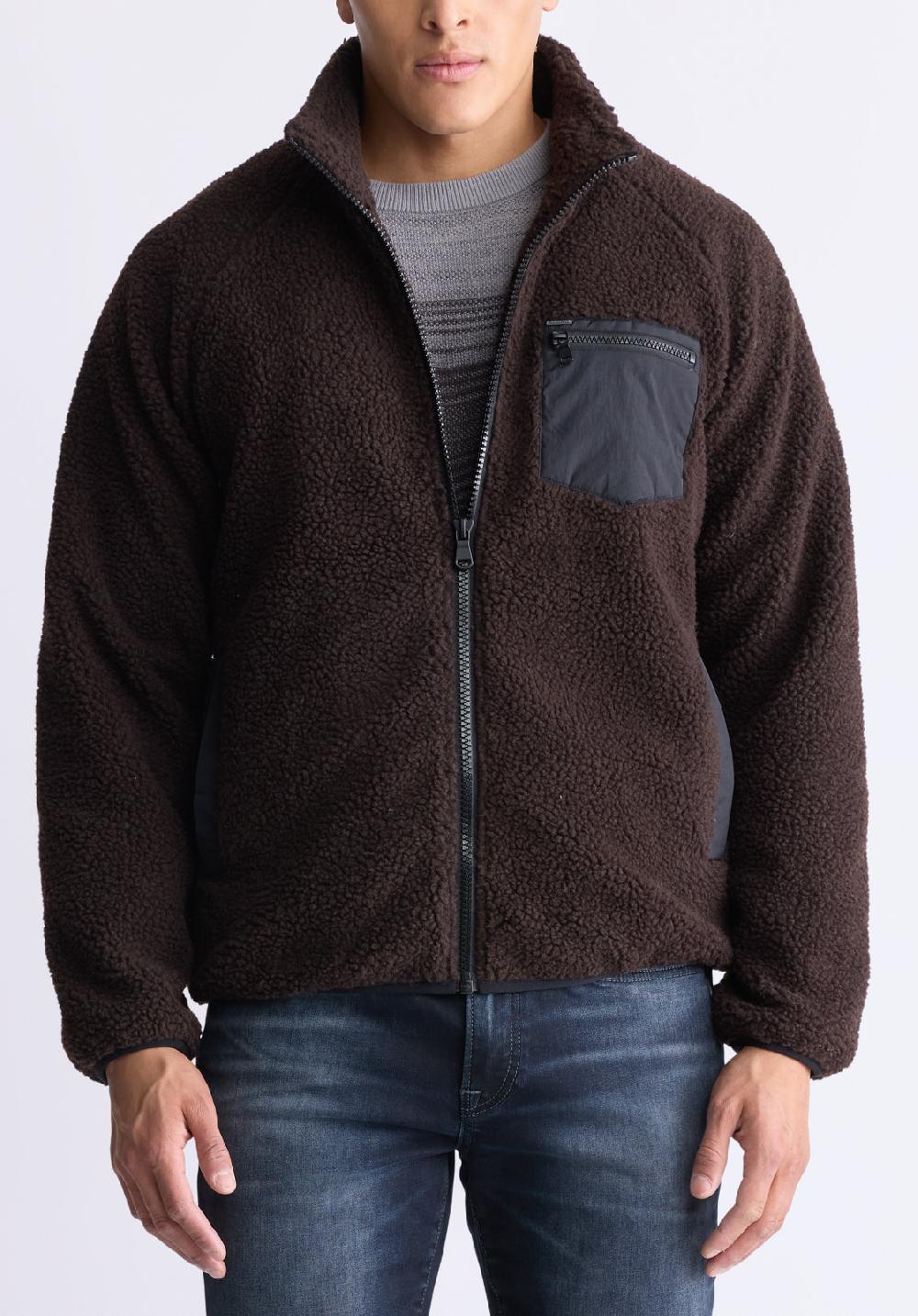 buffalo david bitton Jaik Men's Sherpa Bomber Jacket with Chest Pocket Chocolate