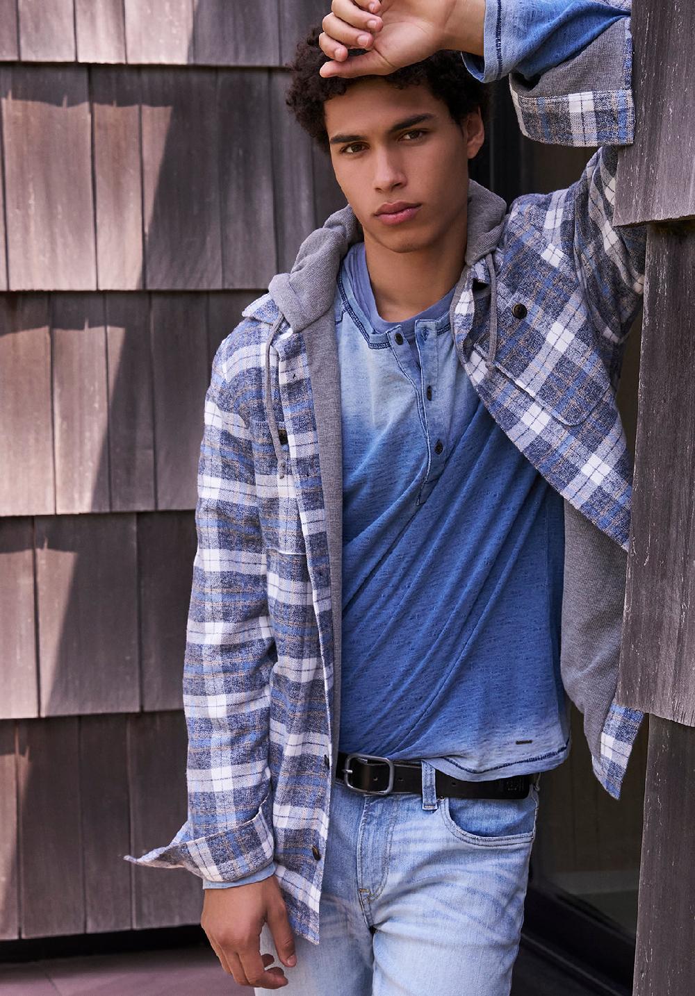 Buffalo David Bitton Jakeim Men's Plaid Hooded Shacket Grey & Blue