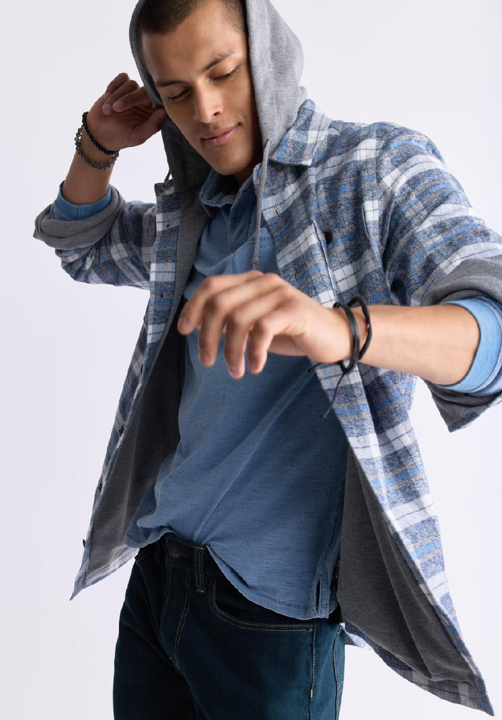 Buffalo David Bitton Jakeim Men's Plaid Hooded Shacket Grey & Blue