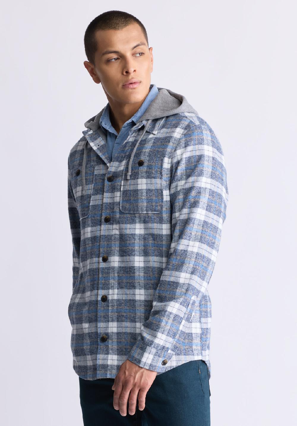 Buffalo David Bitton Jakeim Men's Plaid Hooded Shacket Grey & Blue
