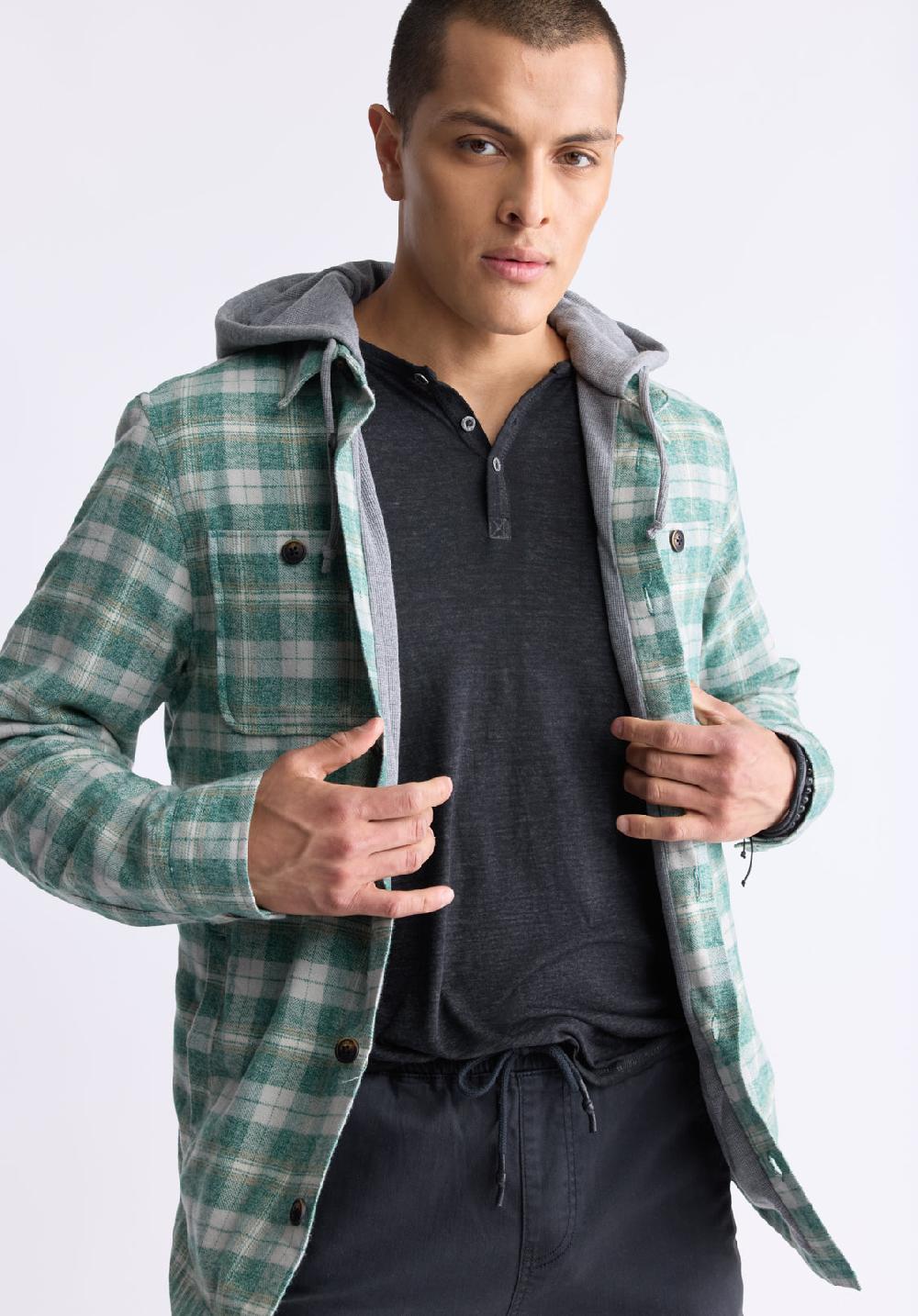 Buffalo David Bitton Jakeim Men's Plaid Hooded Shacket Grey & Green
