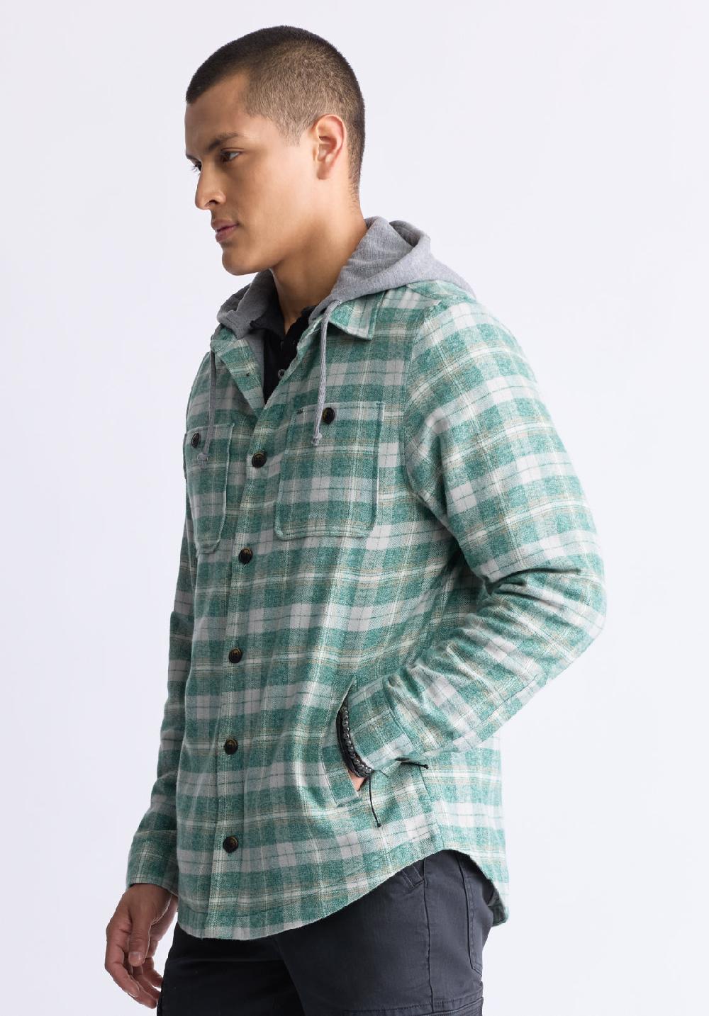 Buffalo David Bitton Jakeim Men's Plaid Hooded Shacket Grey & Green