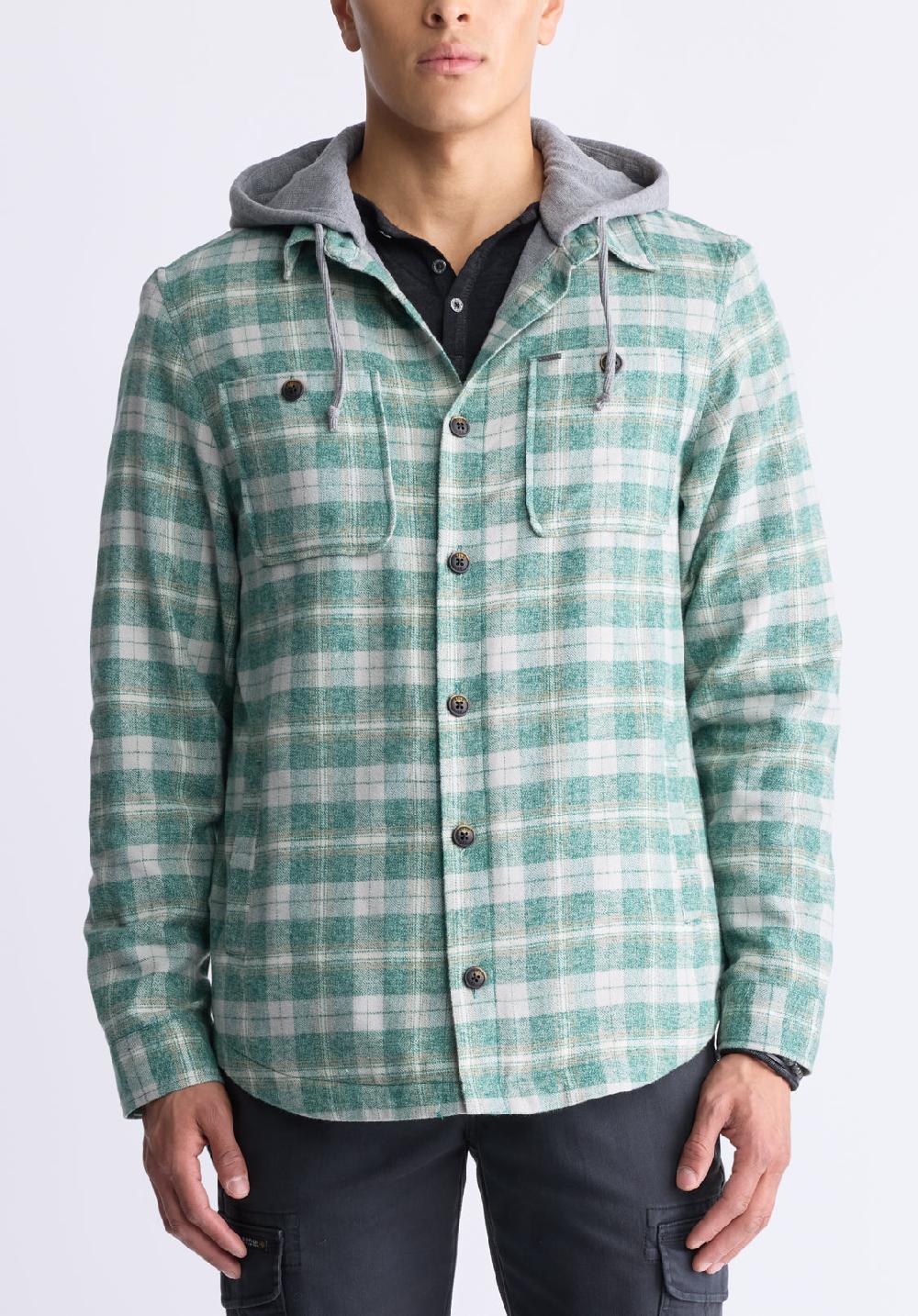 buffalo david bitton Jakeim Men's Plaid Hooded Shacket Grey & Green