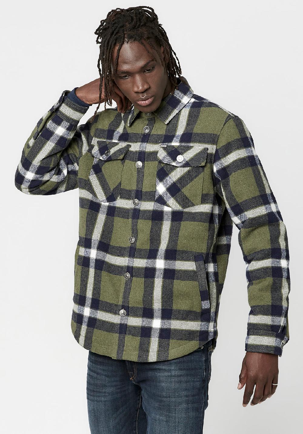 buffalo david bitton Japuy Men's Shacket in Green Black Plaid