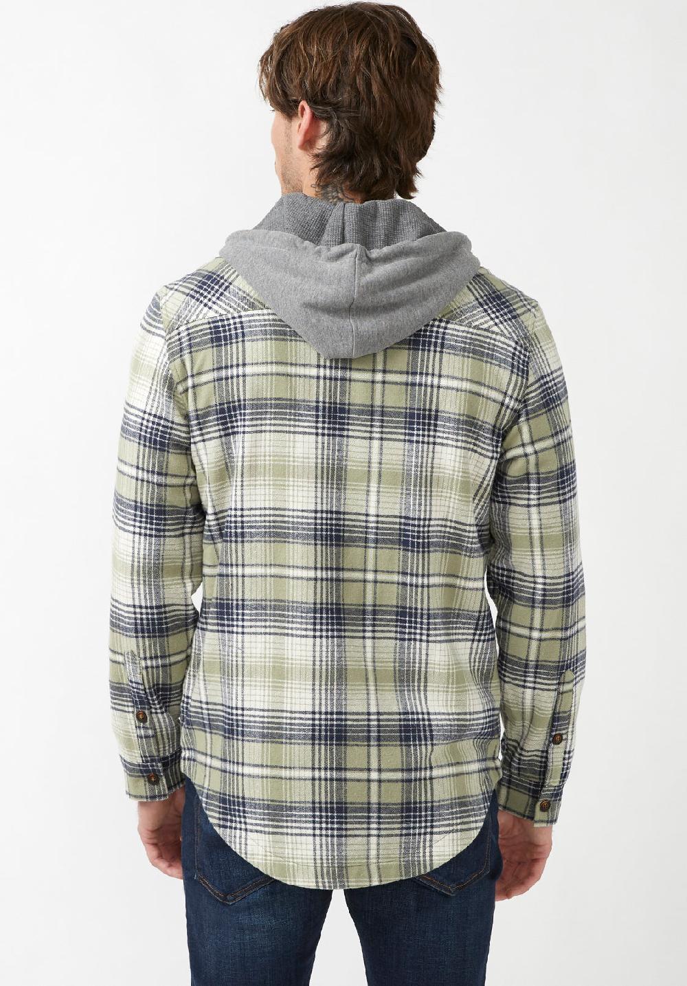 Buffalo David Bitton Jarvis Men's Hoodie Shacket In Green Grey Plaid