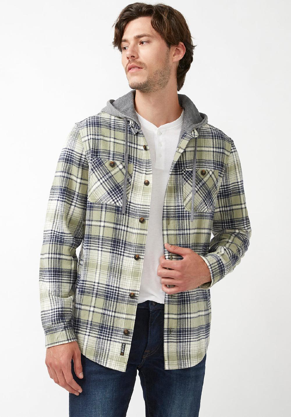 Buffalo David Bitton Jarvis Men's Hoodie Shacket In Green Grey Plaid