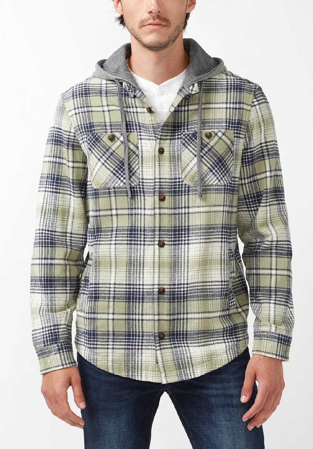 buffalo david bitton Jarvis Men's Hoodie Shacket in Green Grey Plaid