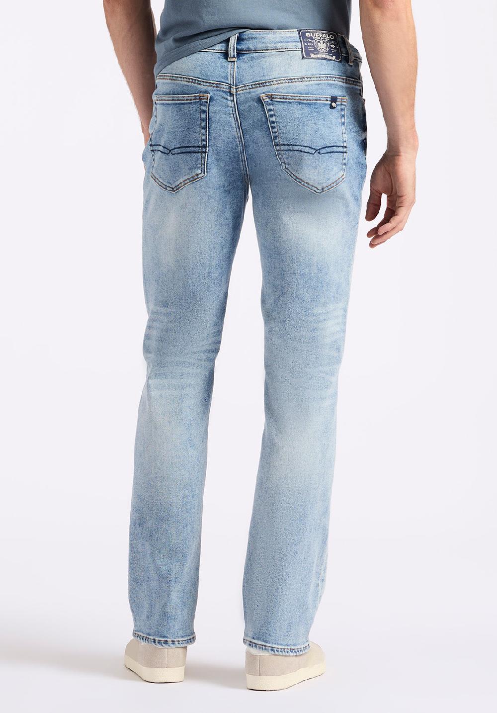 Buffalo David Bitton Jean Bootcut Slim King Pour Homme Bleu Sablé Avec Effet Moustache