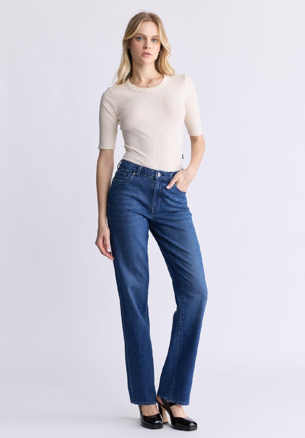 Buffalo David Bitton Jean Droite Mary à Taille Mi-haute Pour Femmes Indigo Contrastant - B