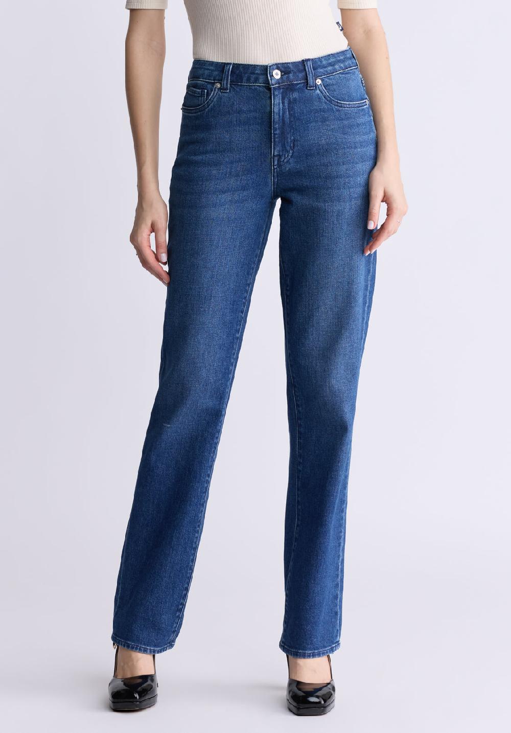 buffalo david bitton Jean droite Mary à taille mi-haute pour femmes indigo contrastant - B