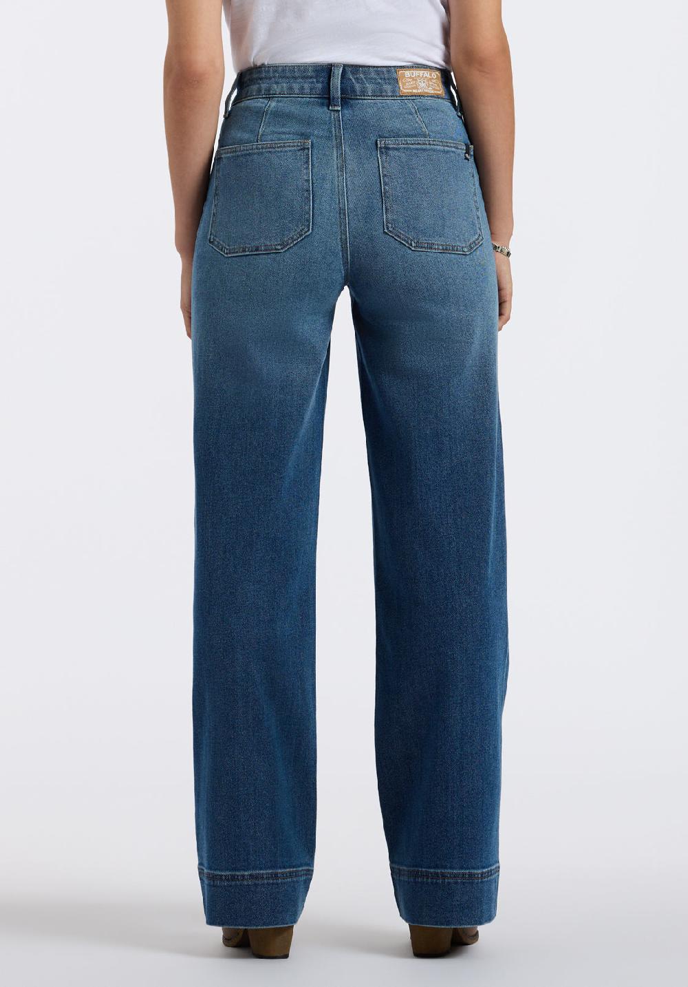 Buffalo David Bitton Jean Large Taille Haute Addie Pour Femme Indigo Authentique Usé