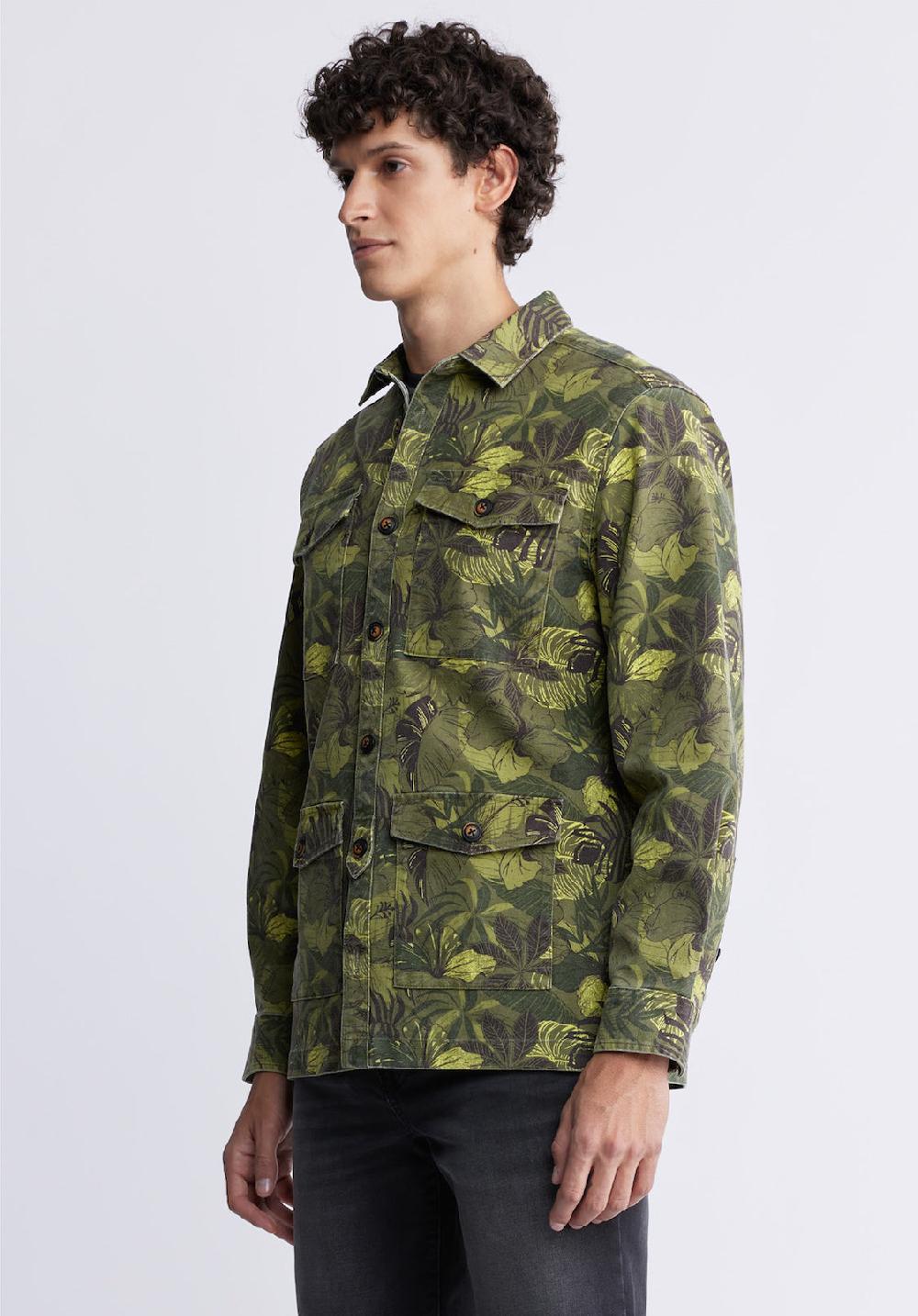 Buffalo David Bitton Jicama Men's Shirt Jacket In Sphagnum Green Print