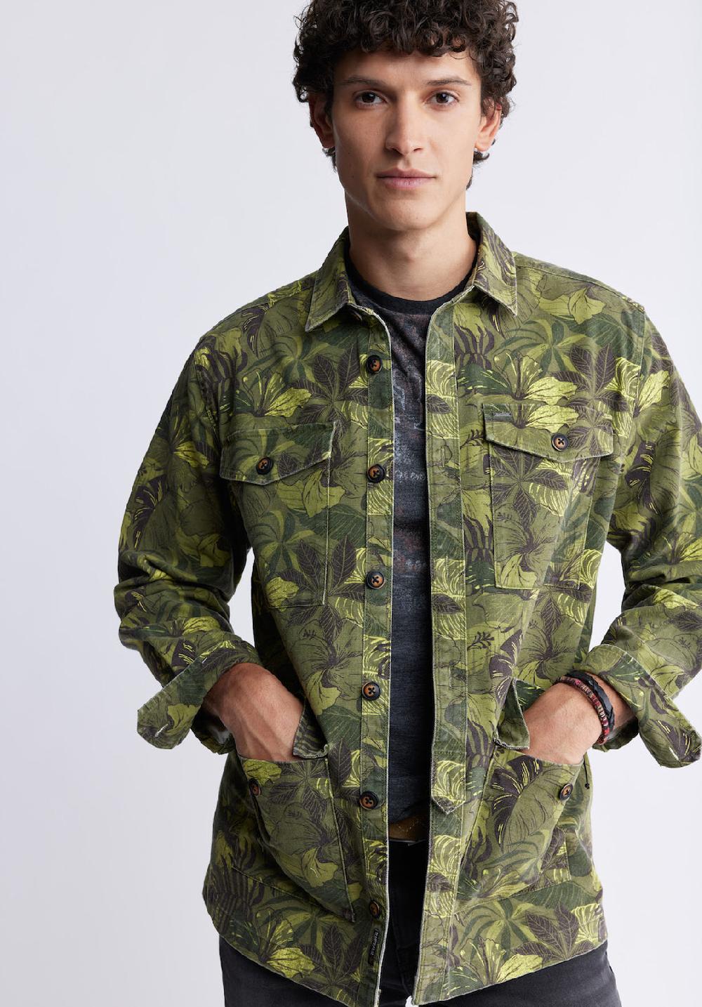 Buffalo David Bitton Jicama Men's Shirt Jacket In Sphagnum Green Print