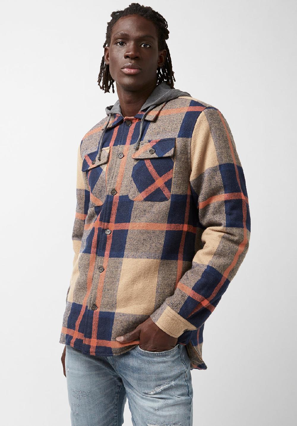 Buffalo David Bitton Jiref Men’s Hoodie Shacket In Tan & Navy Plaid