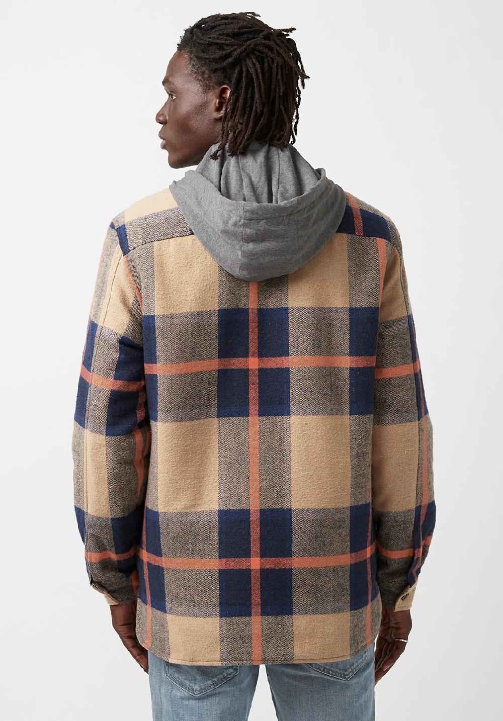 Buffalo David Bitton Jiref Men’s Hoodie Shacket In Tan & Navy Plaid