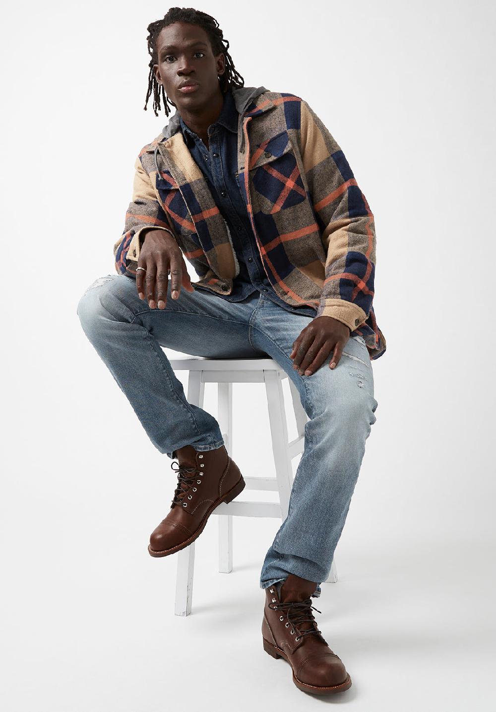 Buffalo David Bitton Jiref Men’s Hoodie Shacket In Tan & Navy Plaid