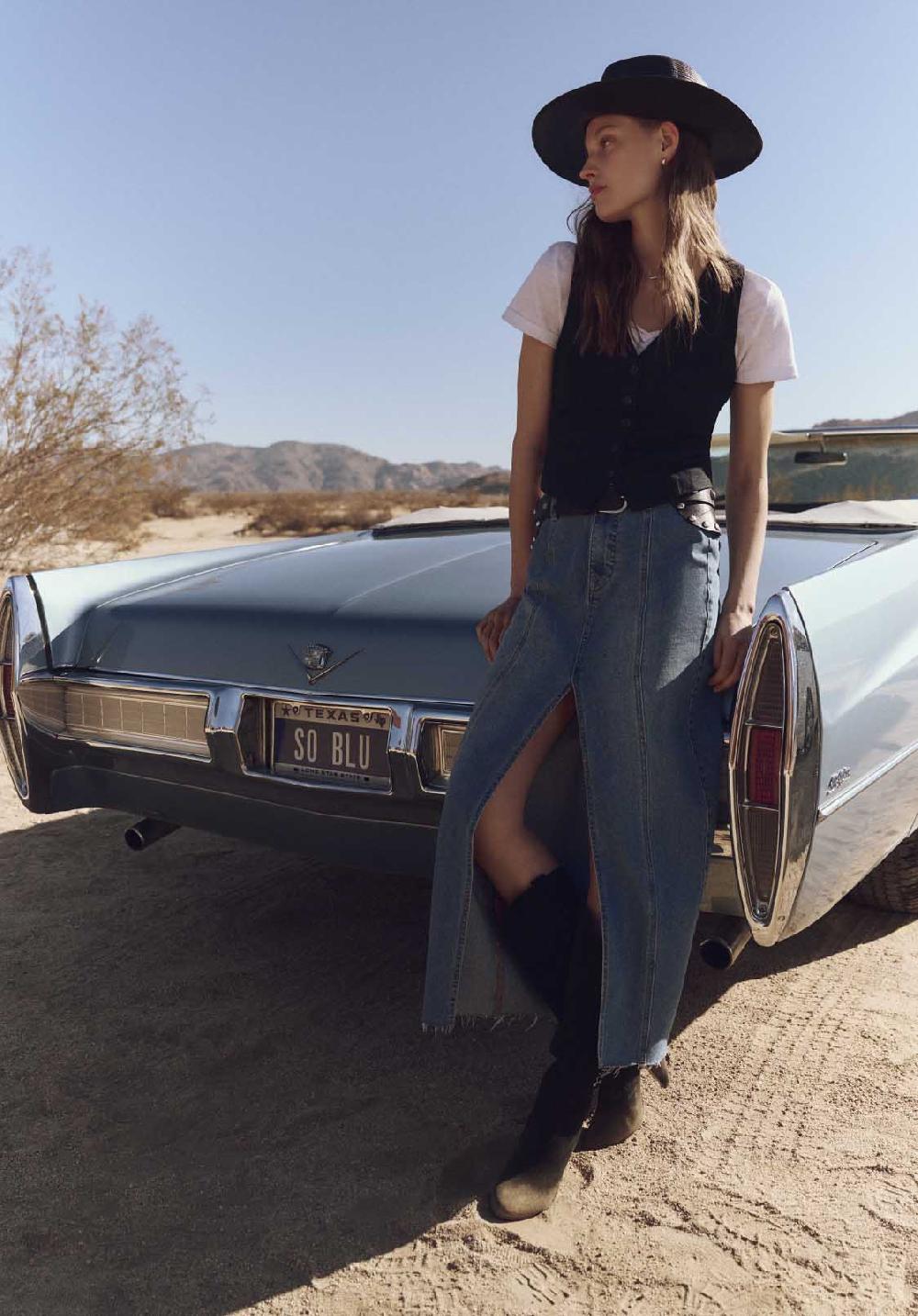 Buffalo David Bitton Jupe Longue Taille Mi-haute Sylvie Indigo Usé Et Délavé