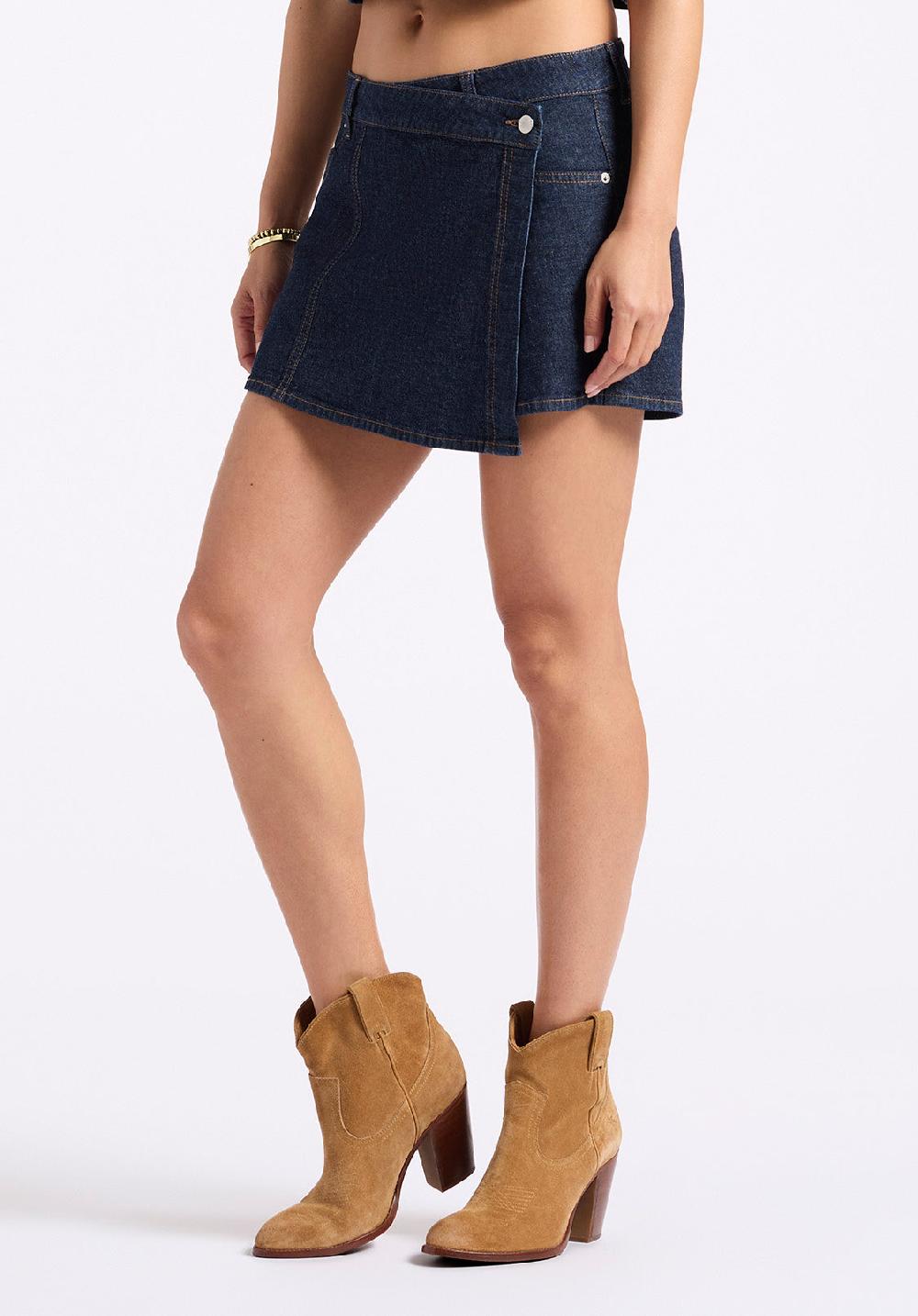 Buffalo David Bitton Jupe-short En Denim Pour Femme Olivia Avec Détail Superposé Indigo