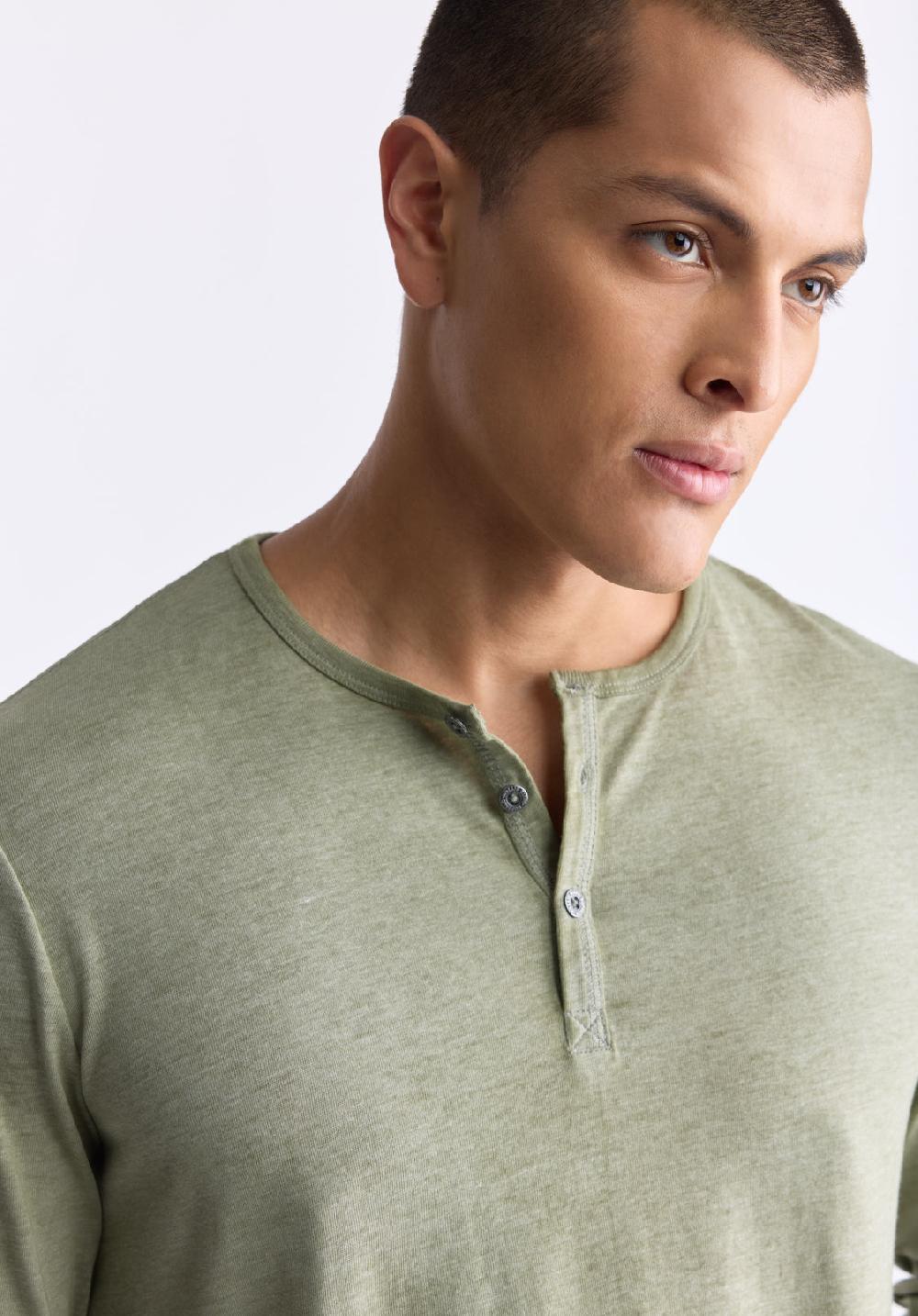 Buffalo David Bitton Kaduk Men's Long-Sleeve Burnout Henley Top Army Green