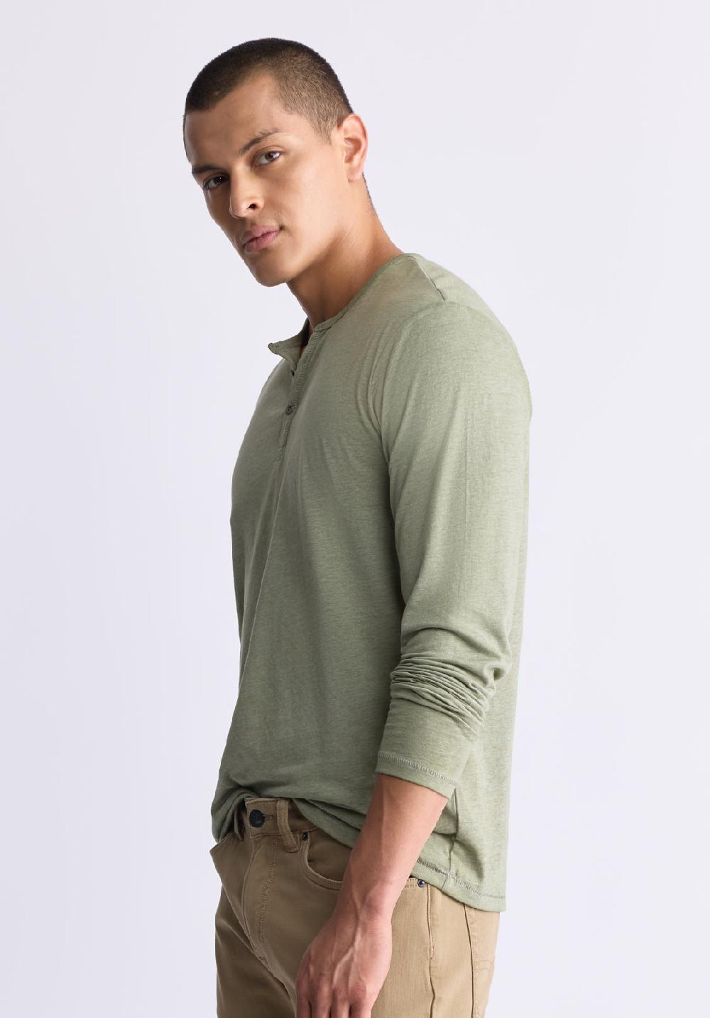 Buffalo David Bitton Kaduk Men's Long-Sleeve Burnout Henley Top Army Green