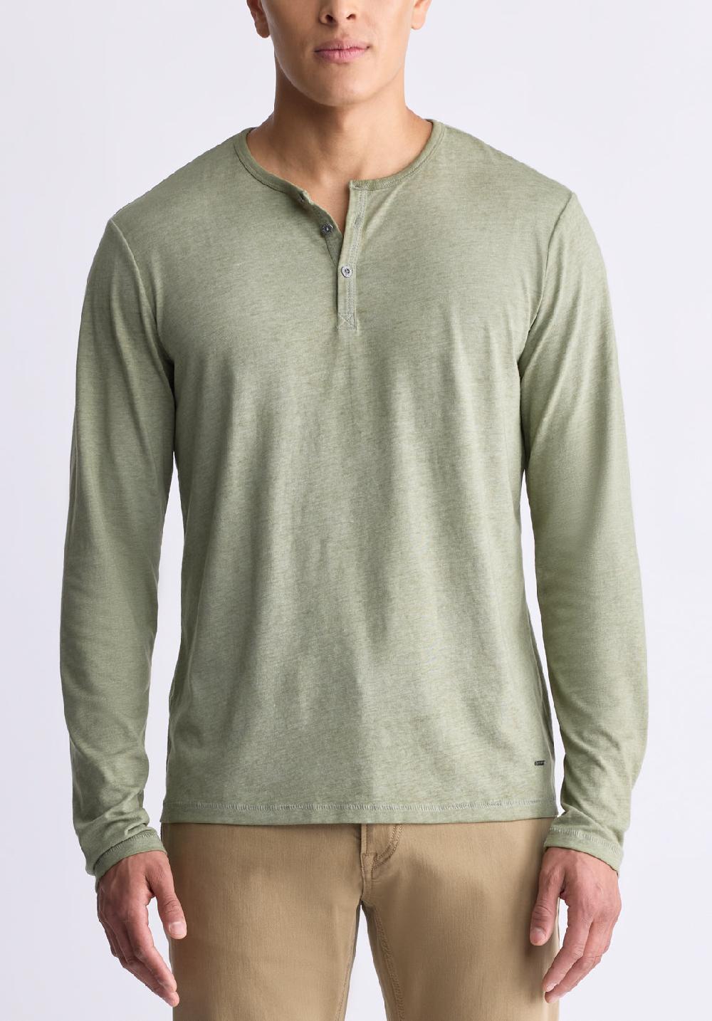buffalo david bitton Kaduk Men's Long-Sleeve Burnout Henley Top Army Green