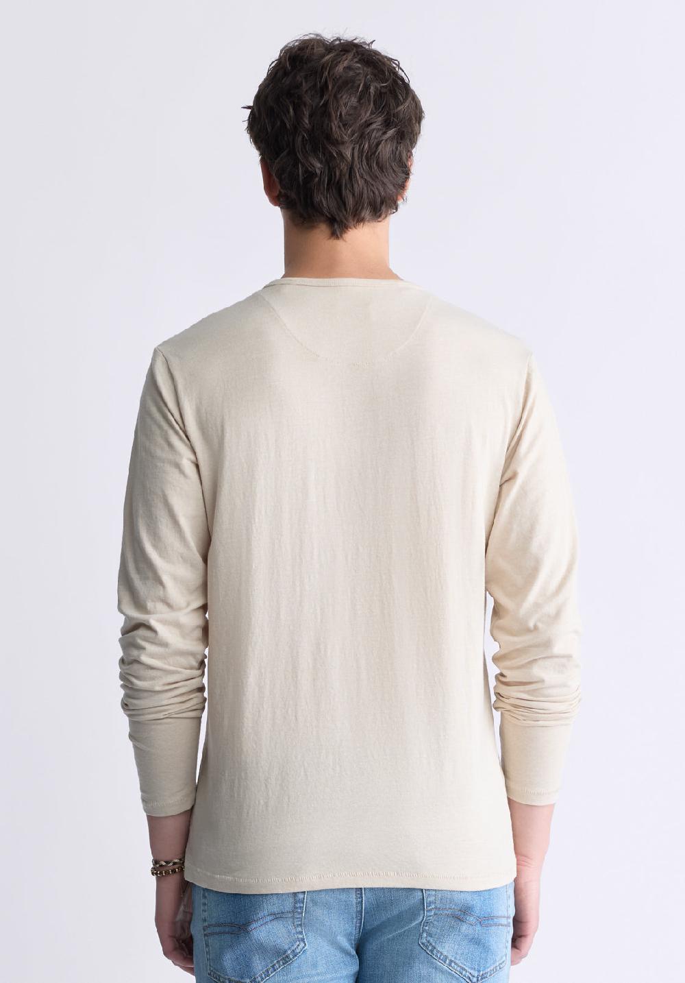 Buffalo David Bitton Kaduk Men's Long-Sleeve Burnout Henley Top Irish Cream