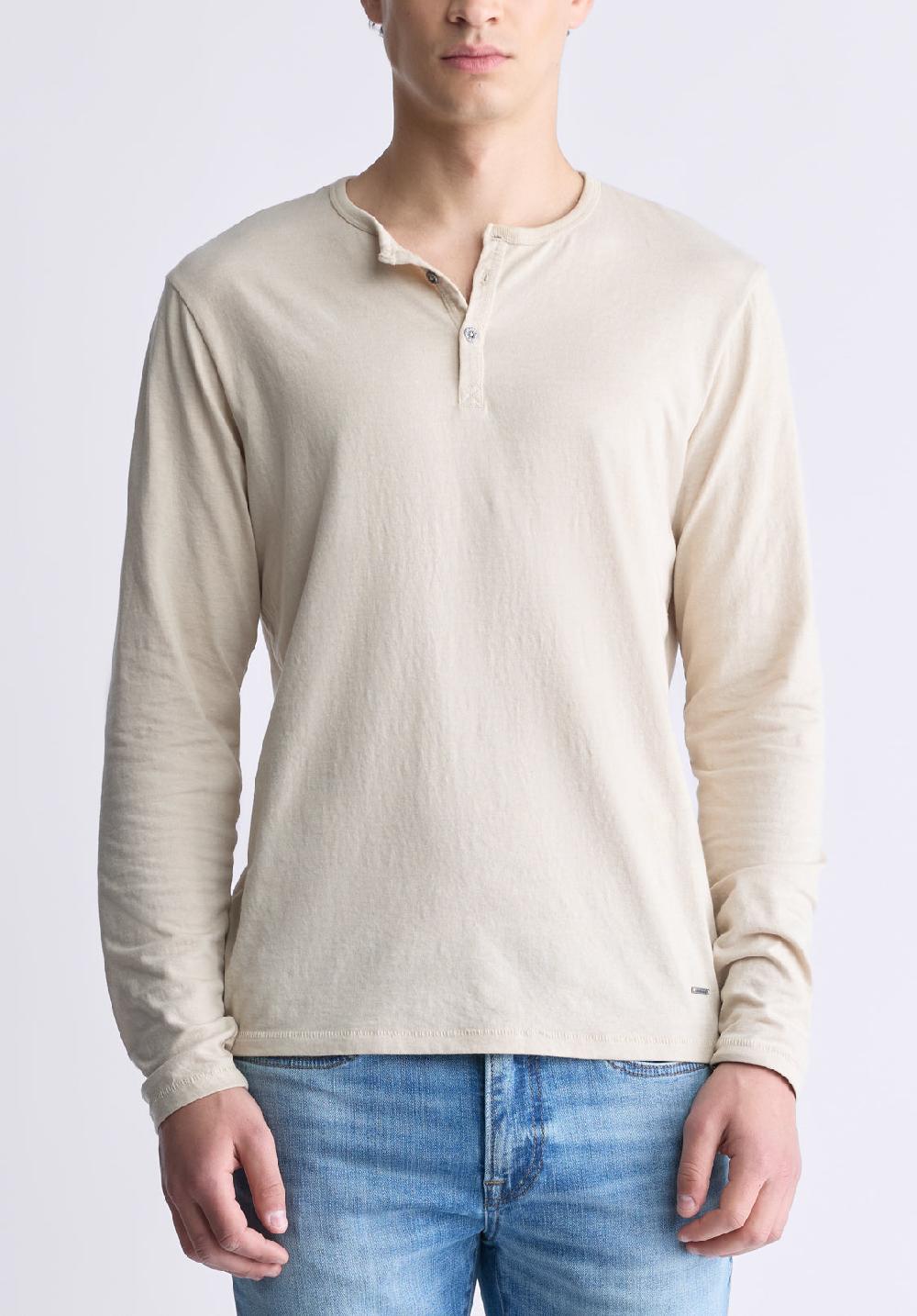 buffalo david bitton Kaduk Men's Long-Sleeve Burnout Henley Top Irish Cream