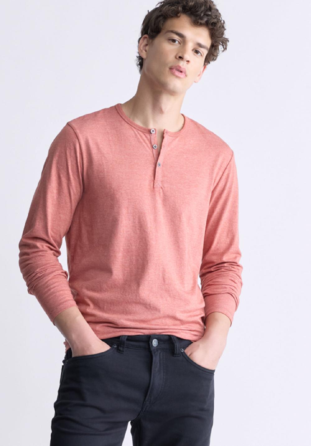 Buffalo David Bitton Kaduk Men's Long-Sleeve Burnout Henley Top Red Ochre