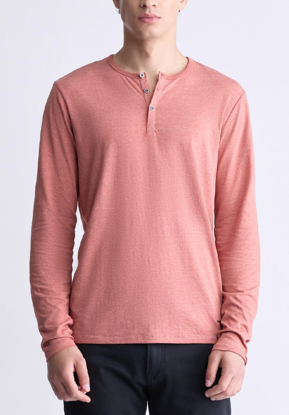 buffalo david bitton Kaduk Men's Long-Sleeve Burnout Henley Top Red Ochre