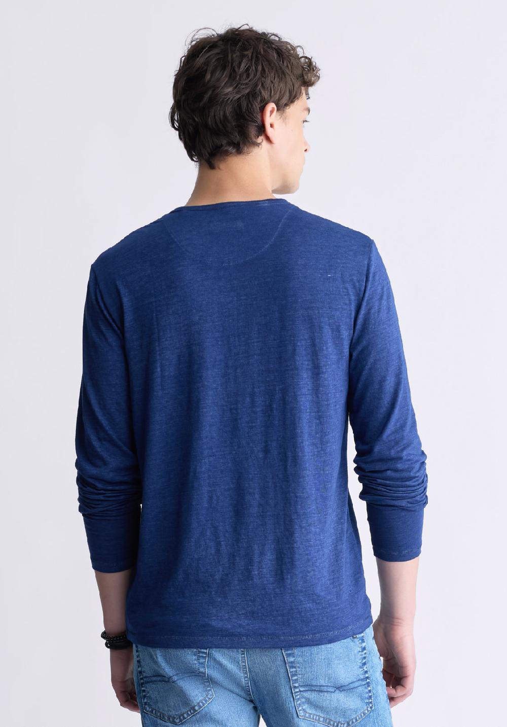 Buffalo David Bitton Kaduk Men's Long-Sleeve Burnout Henley Top Whale