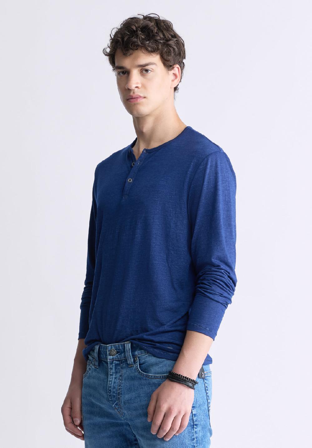 Buffalo David Bitton Kaduk Men's Long-Sleeve Burnout Henley Top Whale