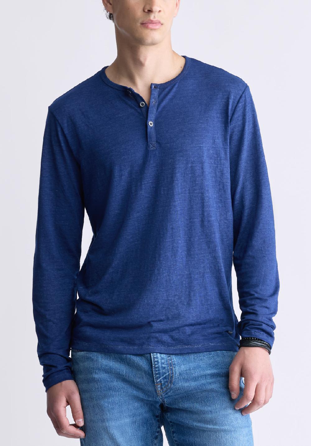 Buffalo David Bitton Kaduk Men's Long-Sleeve Burnout Henley Top Whale